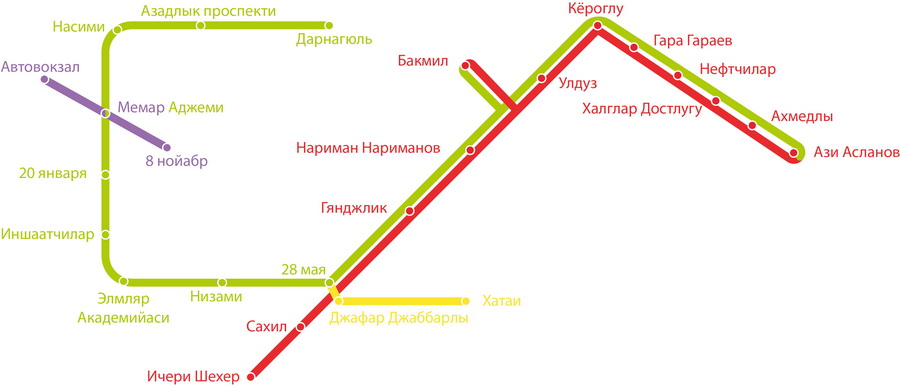 Карта Бакинского метрополитена