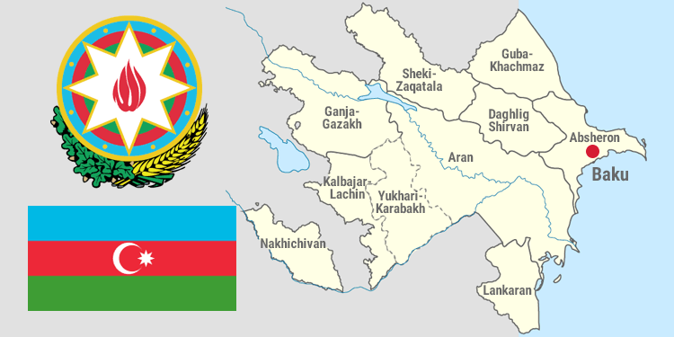 Mapa y símbolos nacionales de Azerbaiyán 