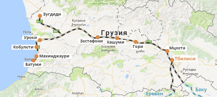 Карта железных дорог Грузии