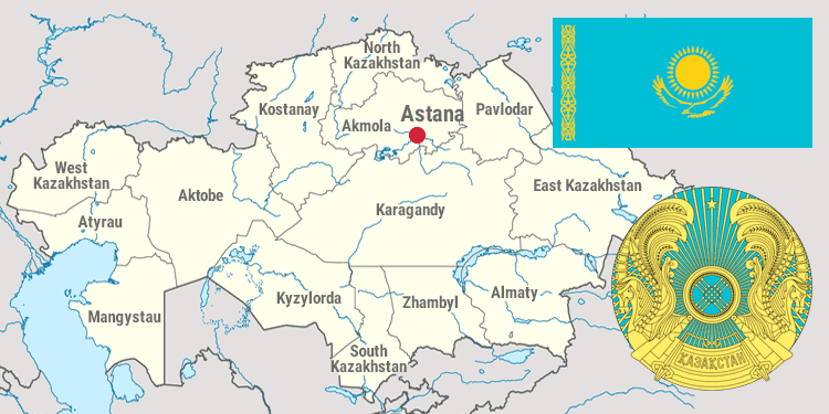 Mapa y Símbolos Nacionales de Kazajistán