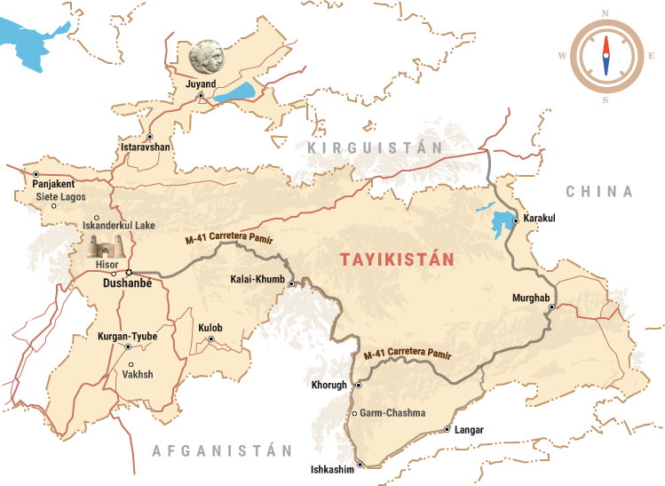 Mapa de viaje de Tayikistán