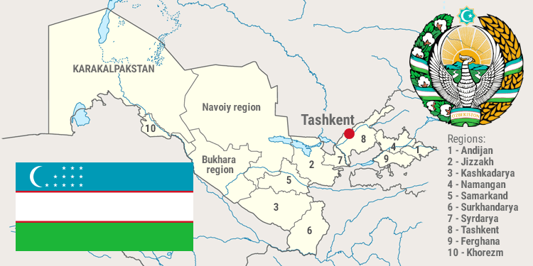 ウズベキスタンの地図と国家記号