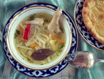 Uzbek national soup - chicken shurpa