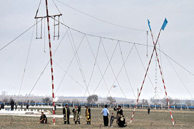 Darboz performance of rope-walkers, Uzbekistan