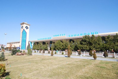 The railway station building in Samarkand, Uzbekistan
