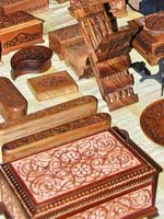 Carved wood boxes. Uzbek souvenirs
