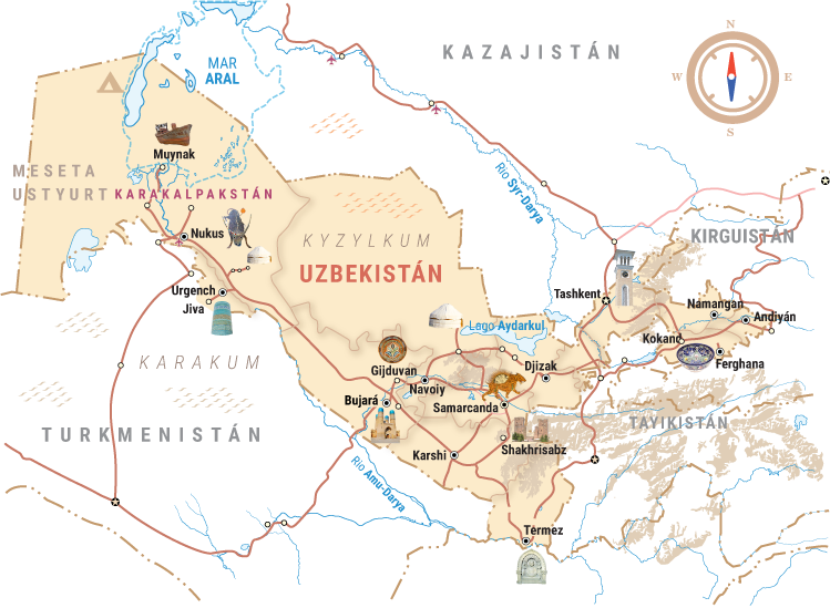 Mapa de Viaje de Uzbekistán