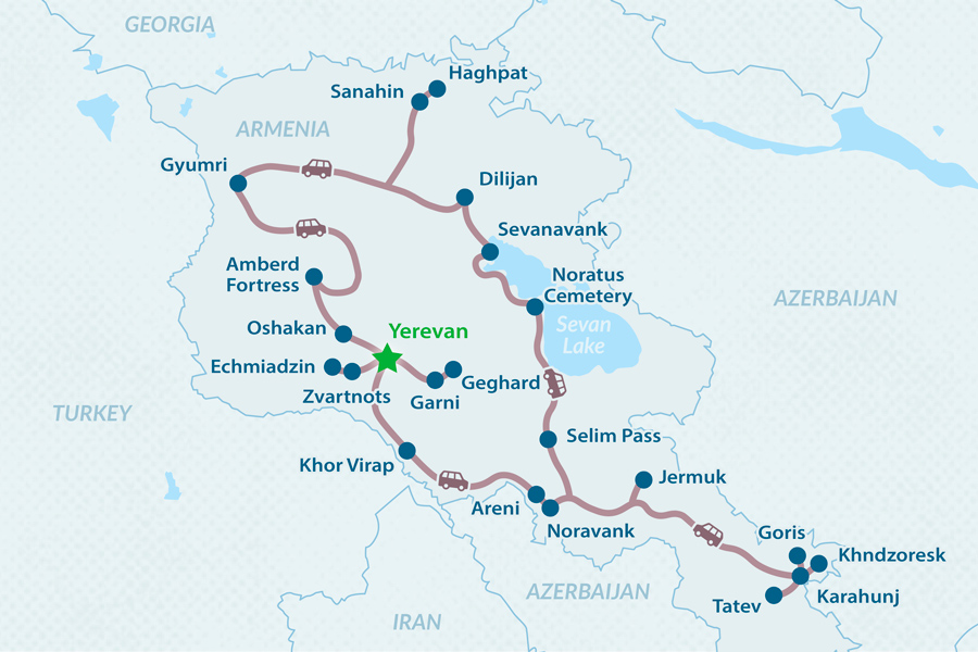Tour El Alma de Armenia de 8 días - en Español Mapa
