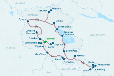 Tour El Alma de Armenia de 8 días - en Español Mapa