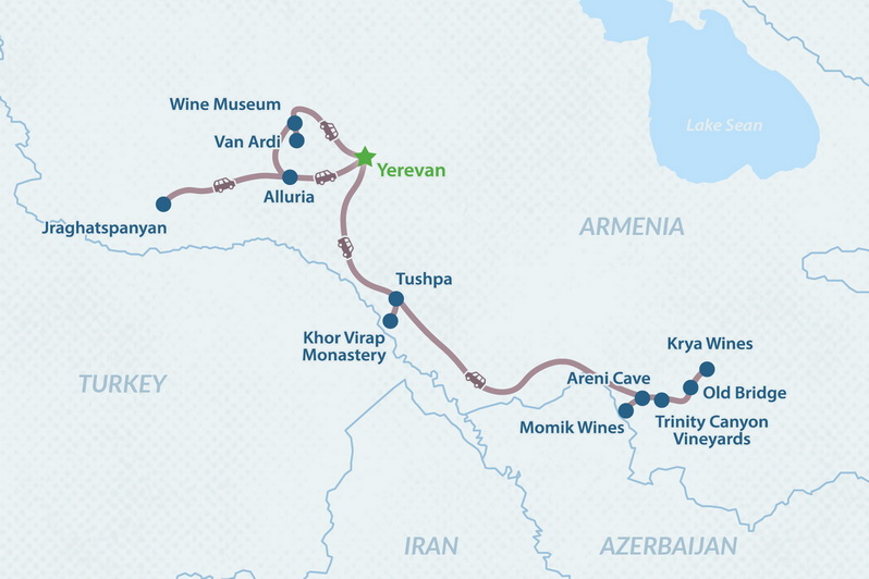 Tour de Vinos de Armenia de 5 días Mapa