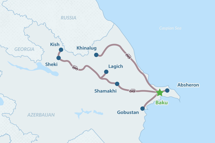 Tour Clásico en Azerbaiyán de 6 días - en Español Mapa