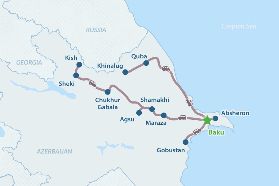 Tour del Patrimonio Mundial de la UNESCO Azerbaiyán de 7 días - en Español Mapa