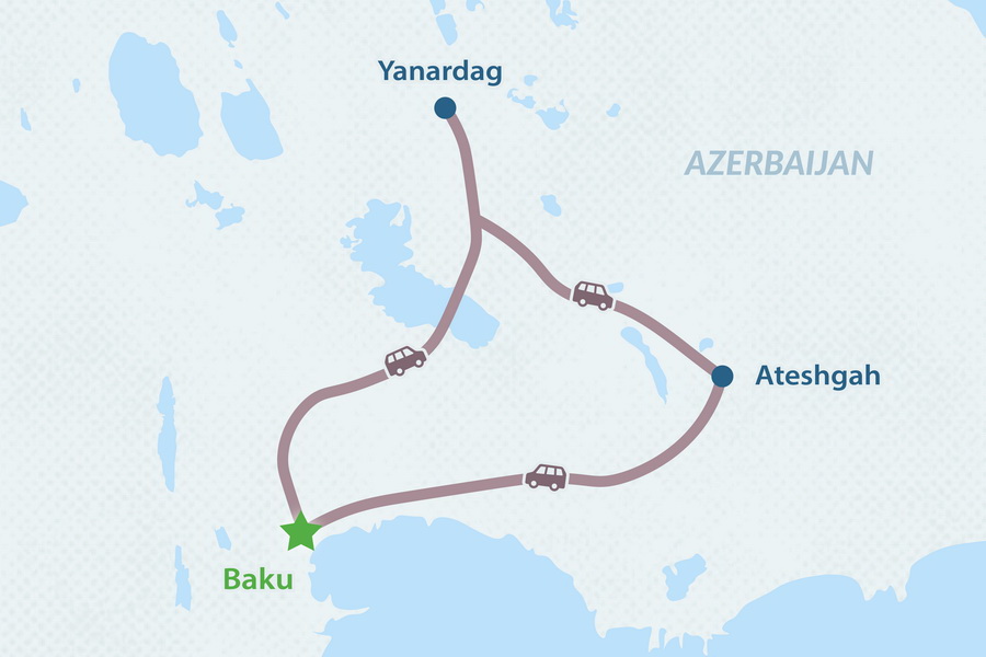One-day Absheron Peninsula and Old Baku Tour Map
