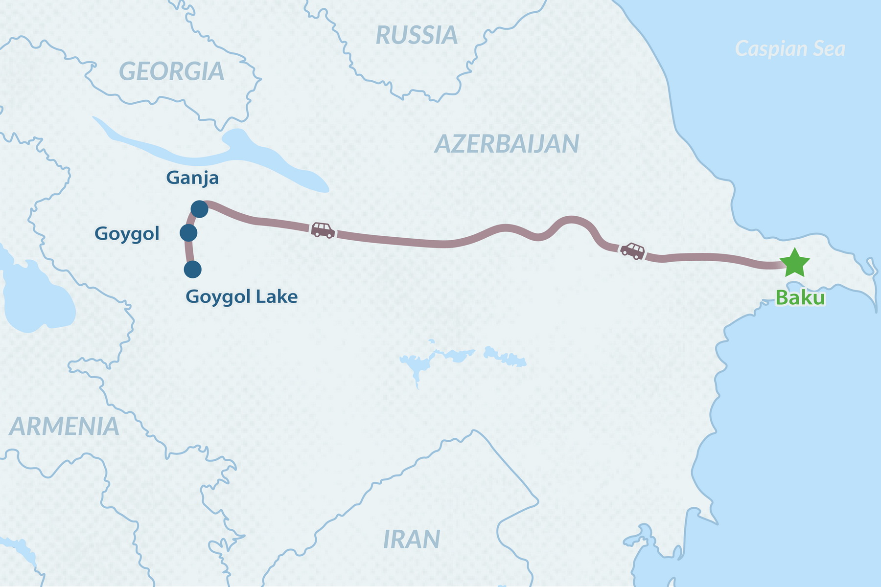 Excursión de 2 días a Ganyá y Goygol desde Bakú - en Español Mapa