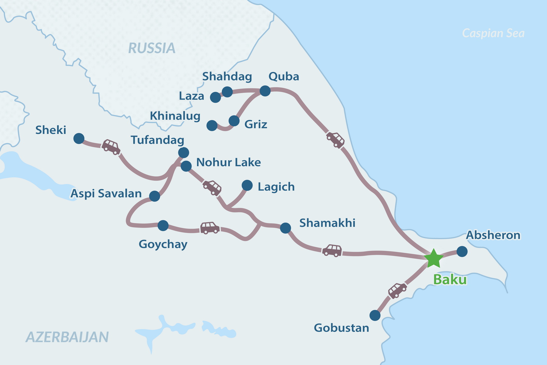 10-day Nature of Azerbaijan Tour Map