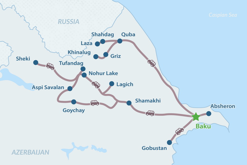 10-day Nature of Azerbaijan Tour Map
