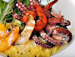 Chinese Cuisine: Tandoori, saffron, basil shrimp and calamari with risotto and saffron