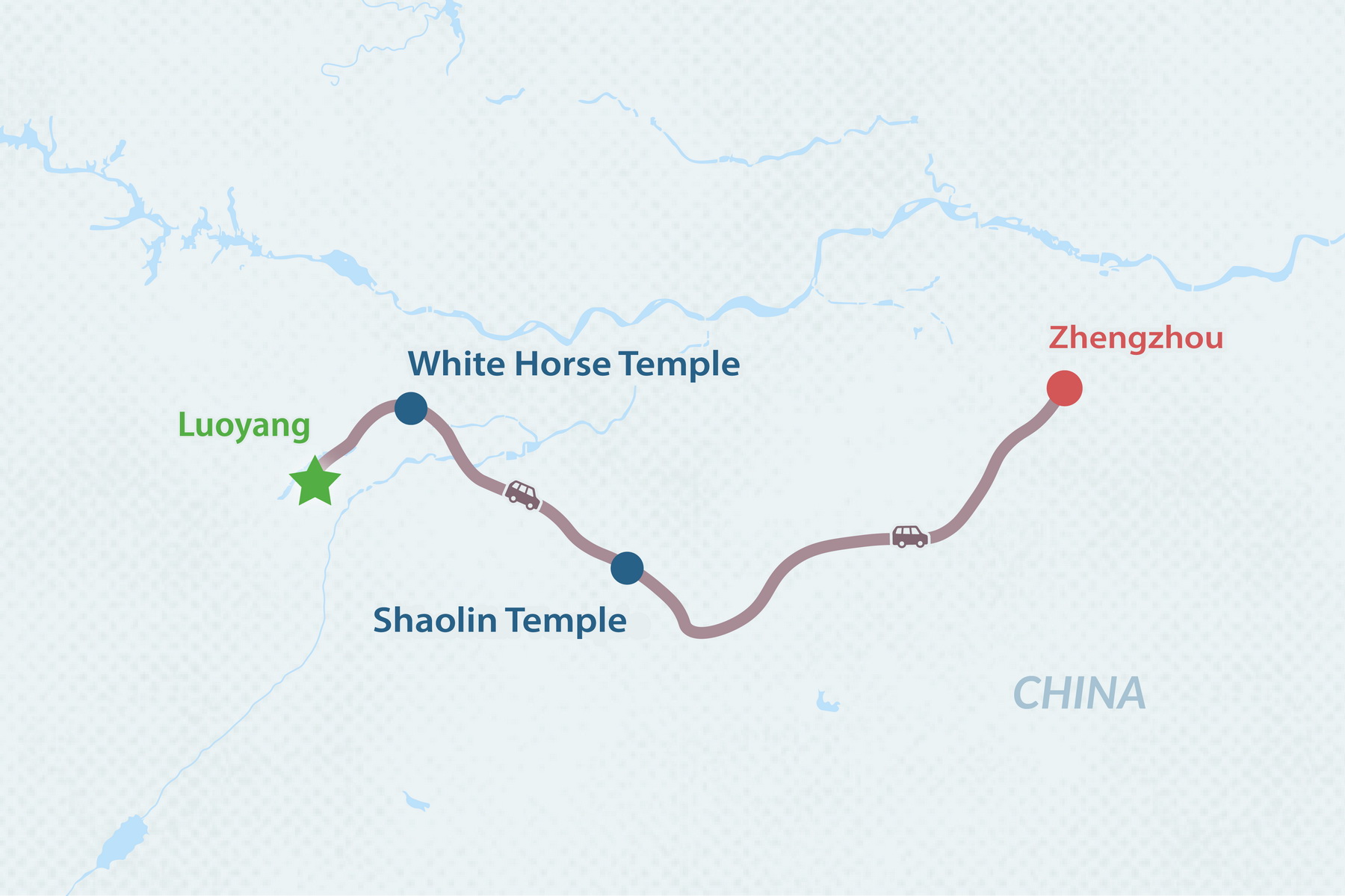 3-day Kungfu Exploring Tour Map