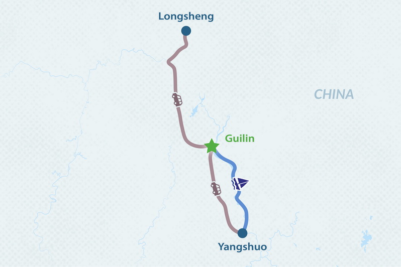 4-Day Guilin Highlights Tour Map