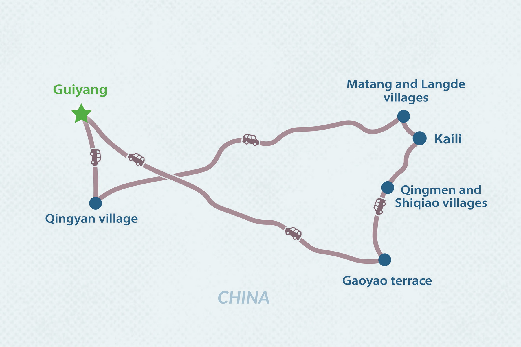 5-Day Guizhou Nature and Ethnic Minorities Tour Map