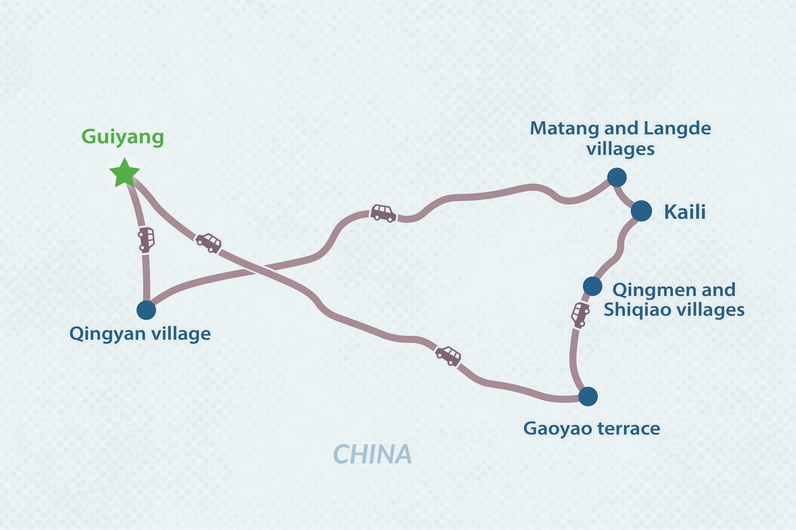 5-Day Guizhou Nature and Ethnic Minorities Tour Map