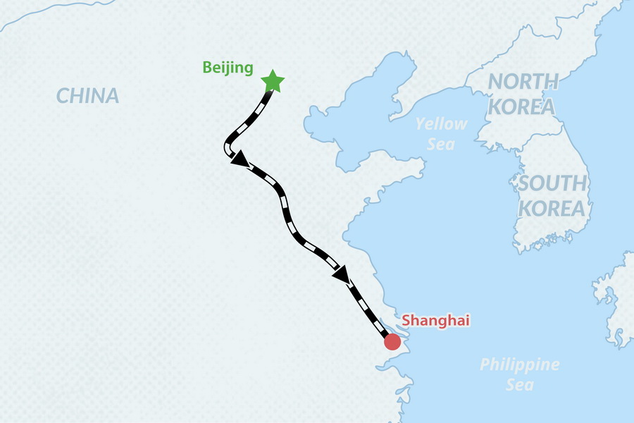 7-day Beijing & Shanghai Highlights Tour Map