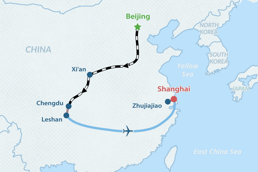 11-day Central China Cultural Treasures Tour Map