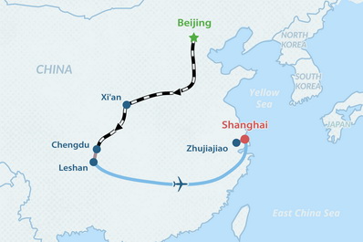 11-day Central China Cultural Treasures Tour Map