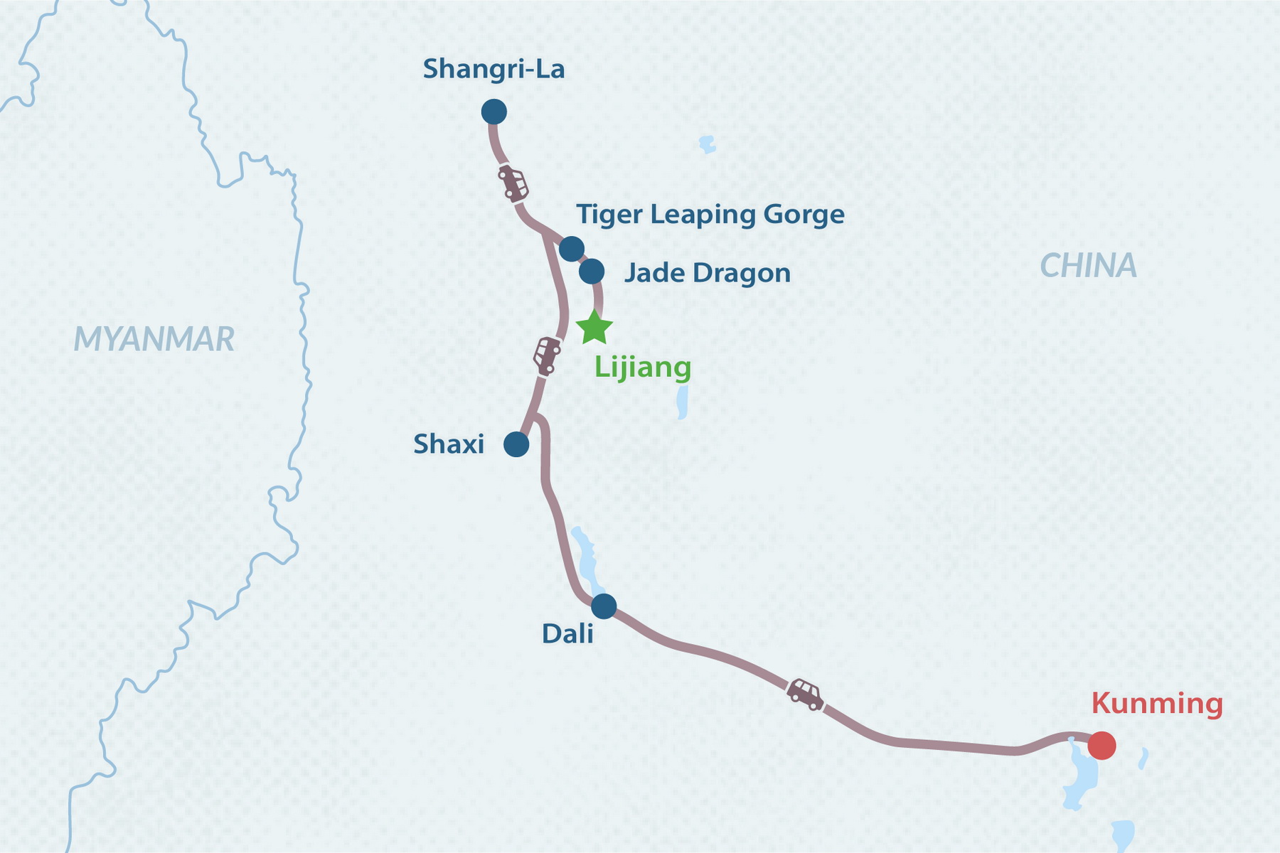 11-day Heart of Yunnan Tour Map