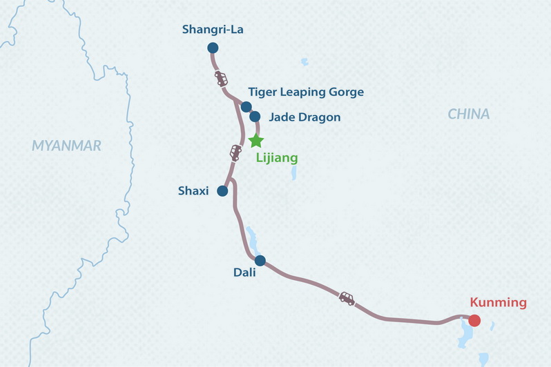 11-day Heart of Yunnan Tour Map
