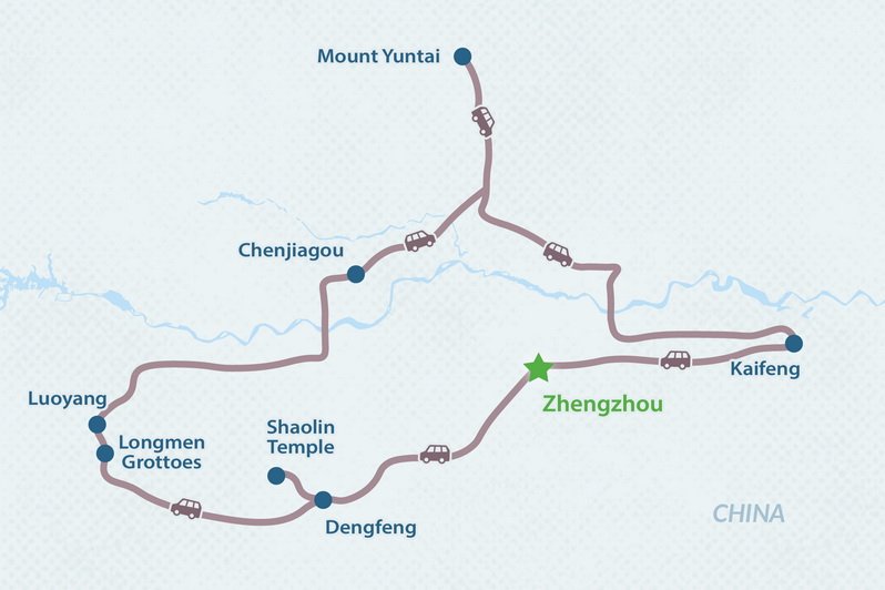 7-day Henan Heritage and Nature Tour Map
