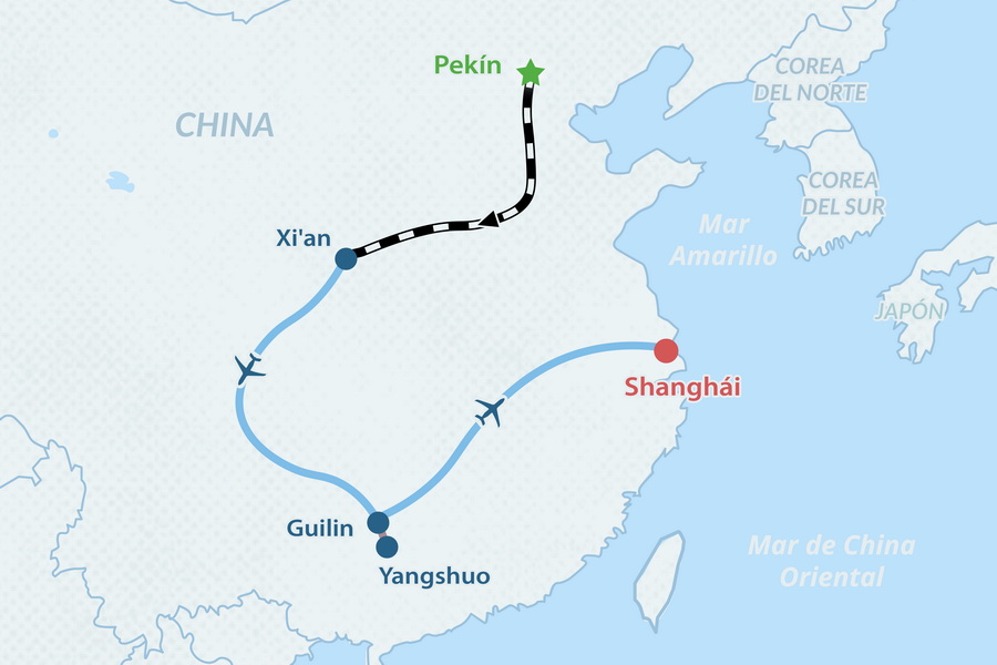 Circuito Grupal “Lo mejor de China” de 11 días en 2025-2026 - en Español Mapa