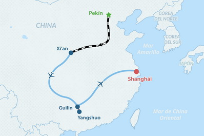 Circuito Grupal “Lo mejor de China” de 11 días en 2025-2026 - en Español Mapa