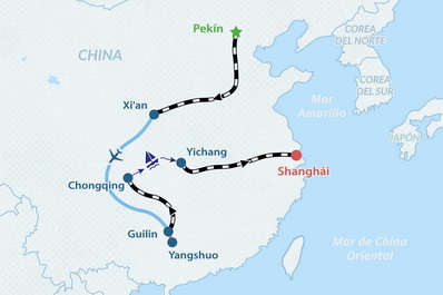 Lo mejor de China con un Crucero por el Río Yangtsé de 14 días en 2026 - en Español Mapa
