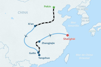 Circuito Grupal “Lo mejor de China con Zhangjiajie” de 14 días en 2025-2026 - en Español Mapa