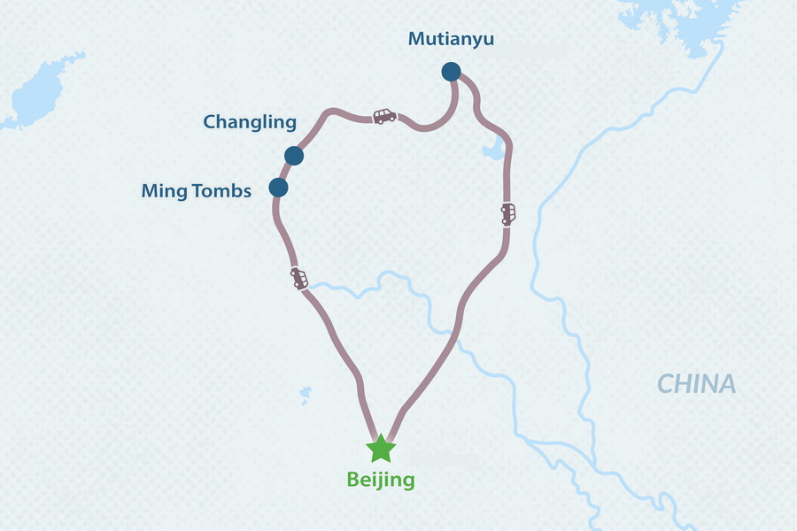One-day Tour to Mutianyu Great Wall and Ming Tombs from Beijing Map