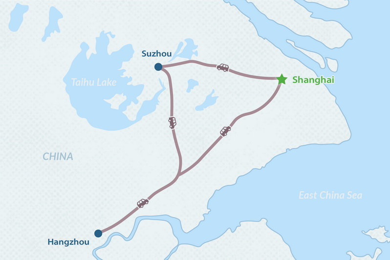 6-day Shanghai and Jiangnan Treasures Tour Map