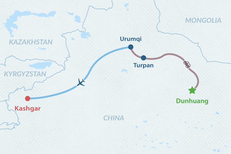 7-day Silk Road Tour in Western China Map