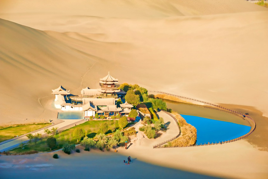 Singing Sand Dunes and Crescent Moon Spring near Dunhuang