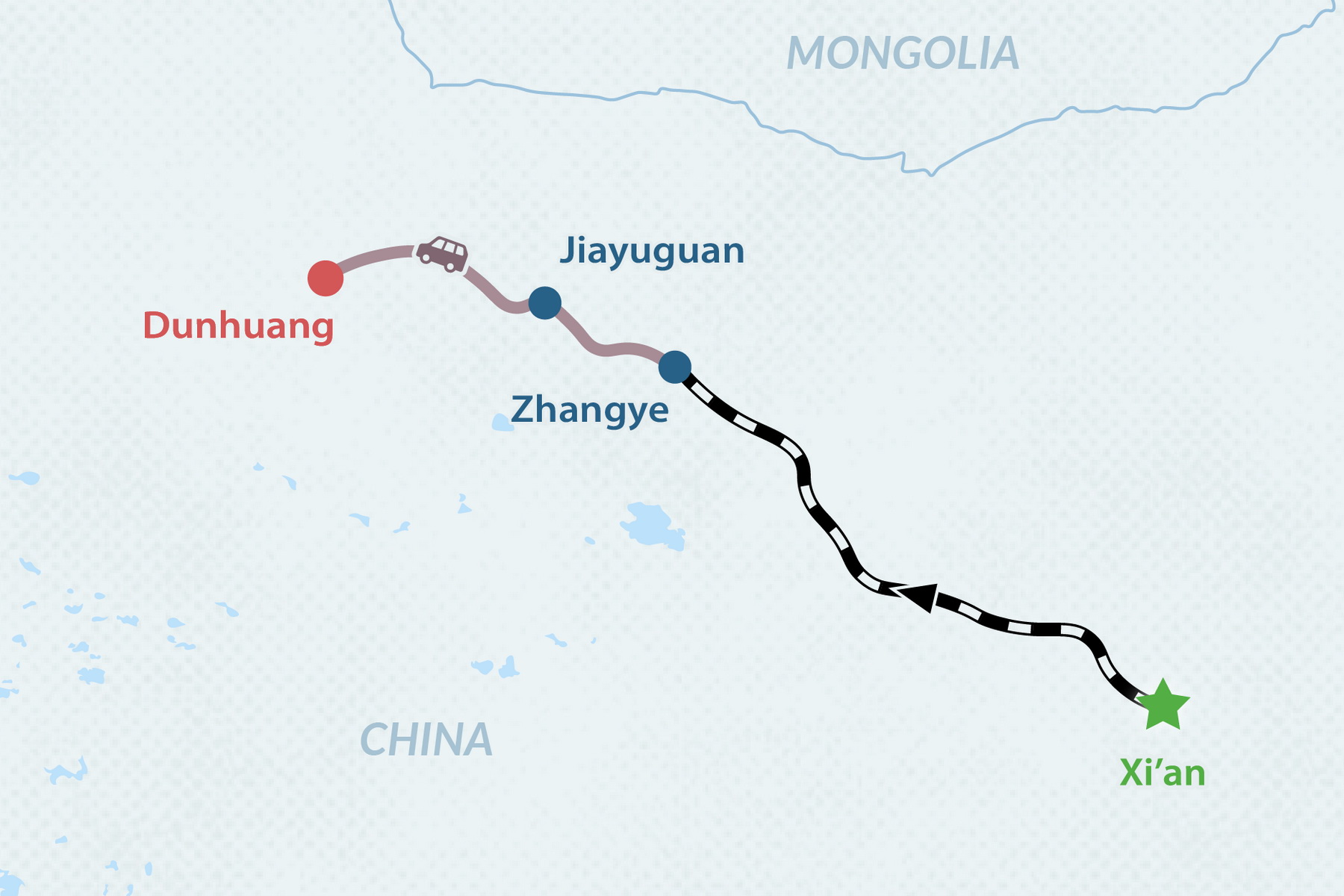 7-day Western China Highlights Tour from Xi’an Map