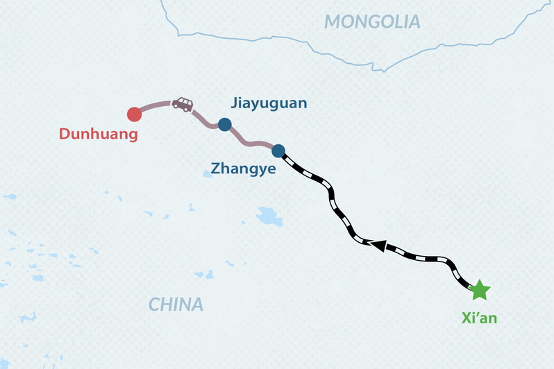 7-day Western China Highlights Tour from Xi’an Map