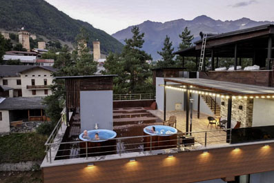 Terrace with a hot tub, Ushba Hotel