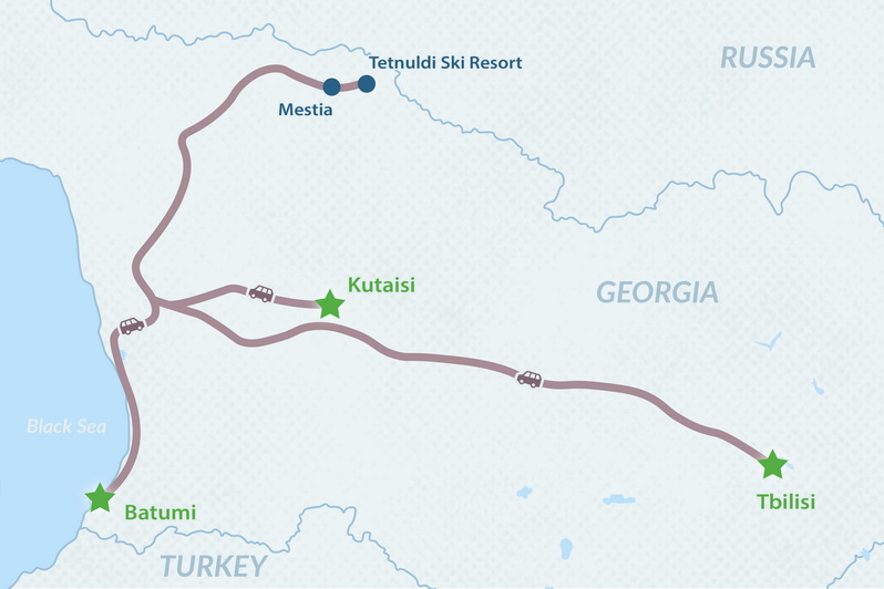 7-Day Svaneti Ski Tour in Georgia (from Tbilisi, Kutaisi or Batumi) Map