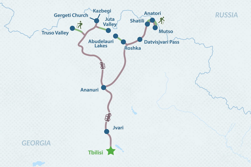 Tour de Senderismo de 8 Días en Georgia Mapa