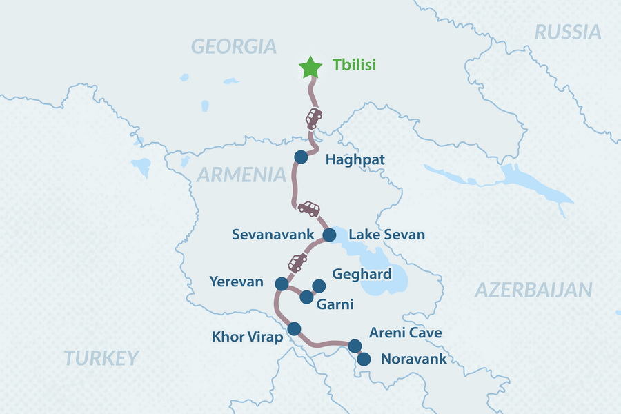 4-day Tour to Armenia from Georgia Map