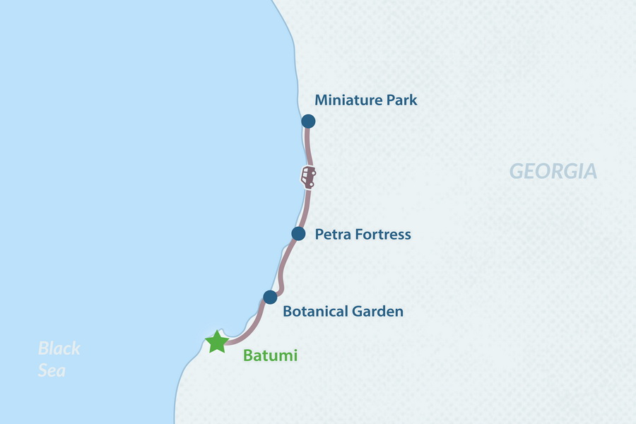 One-day Tour to Batumi Botanical Garden, Petra Fortress, and Miniature Park Map