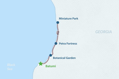 One-day Tour to Batumi Botanical Garden, Petra Fortress, and Miniature Park Map