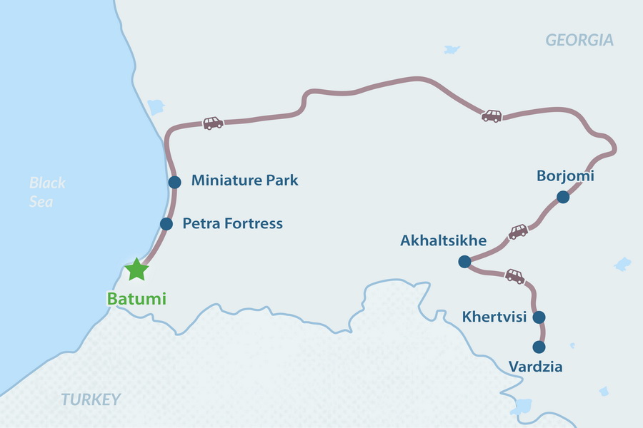3-day Tour to Borjomi and Vardzia from Batumi Map