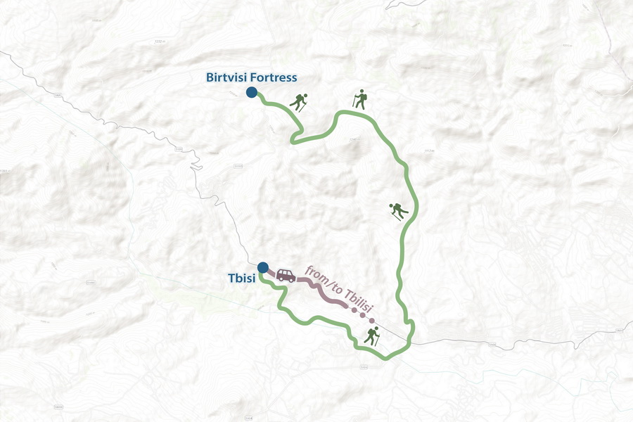 One-day Hike to Birtvisi Canyon tour Map