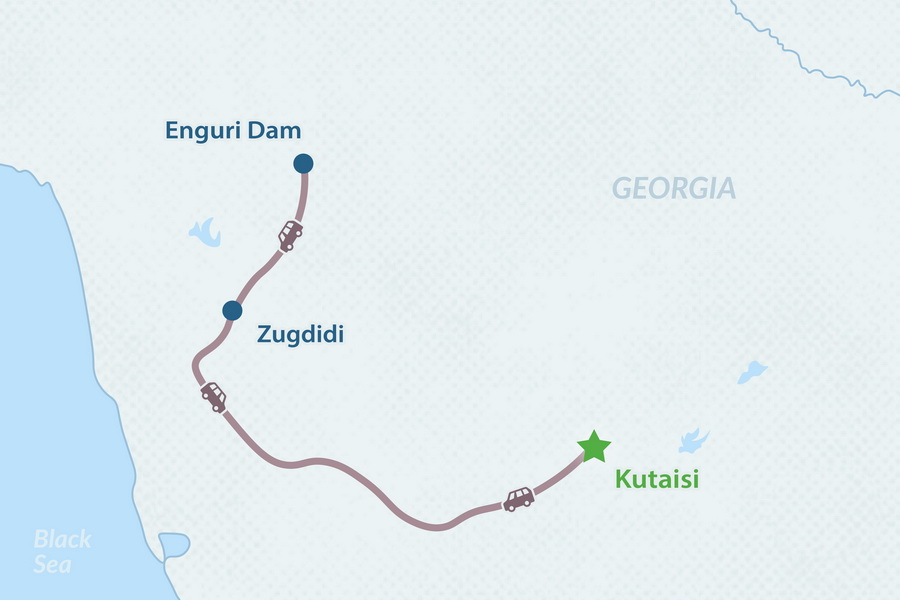One-day Tour from Kutaisi to Enguri Dam Map